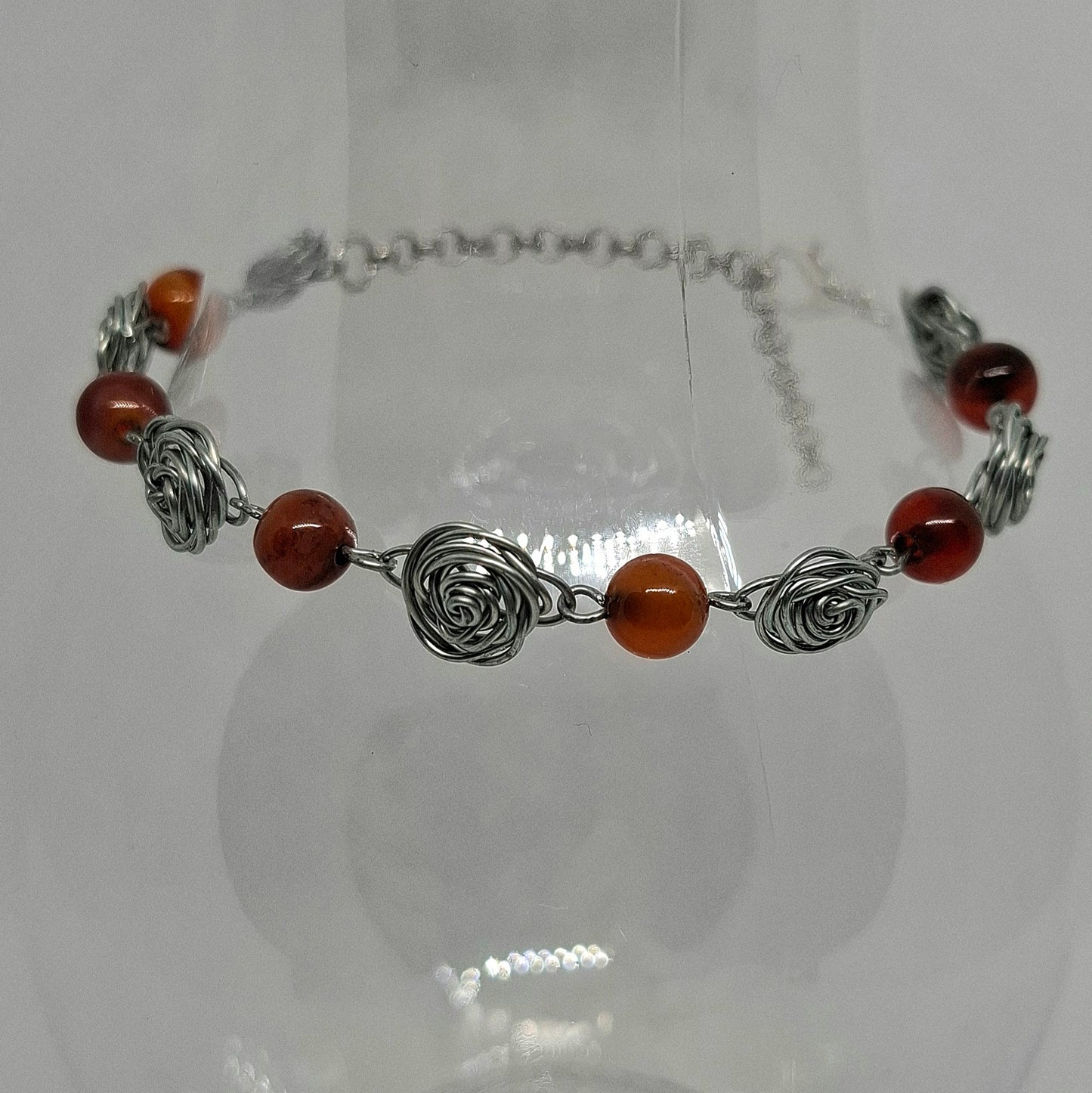 Silver Rose and Amber bead bracelet