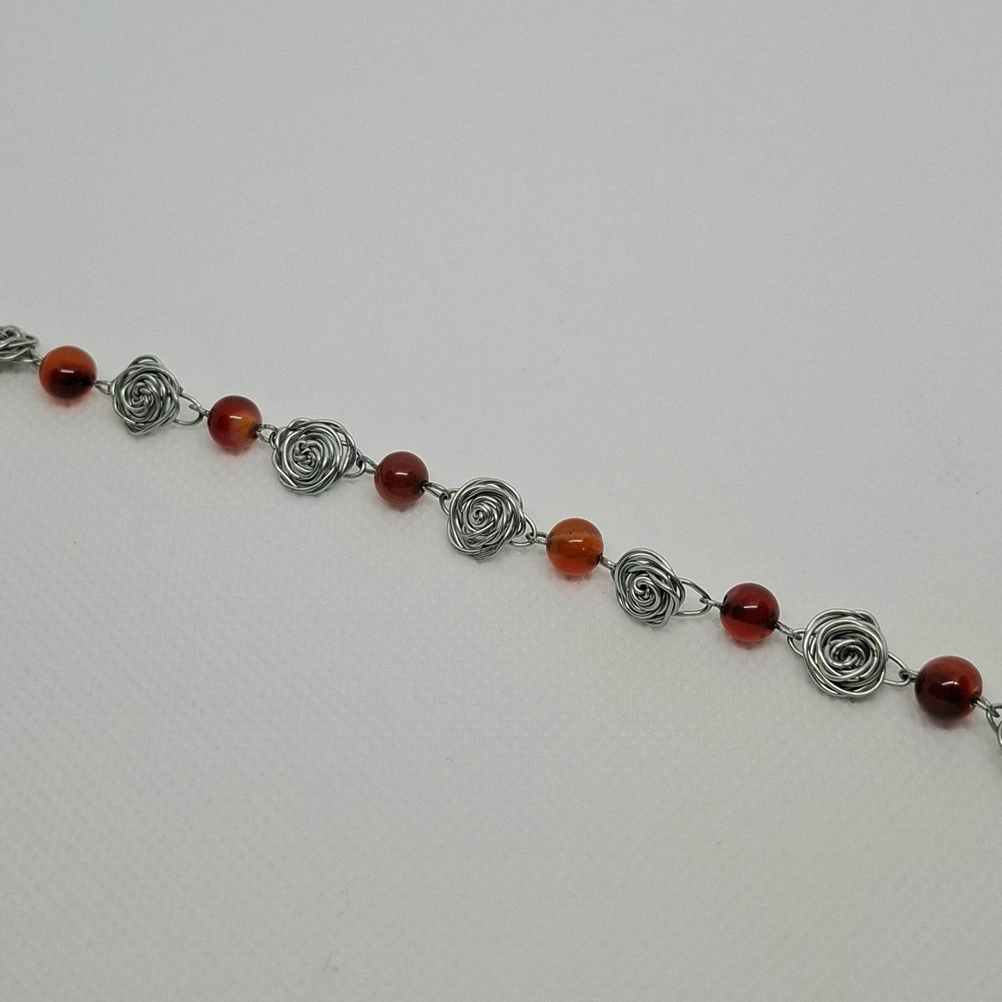 Silver Rose and Amber bead bracelet