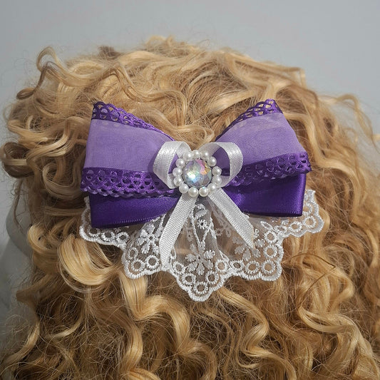 Cute little purple and pearl hair bow, neck bow, fashion bow